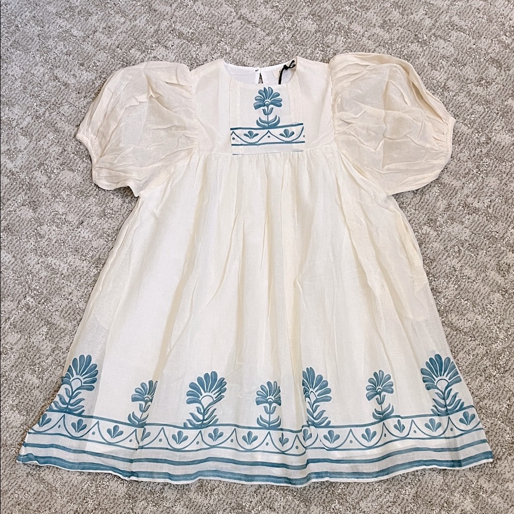 Belle Chiara Girls’ Organic Ivory Vertical Ornamental Border Selene Dress—4Y - Picture 3 of 14